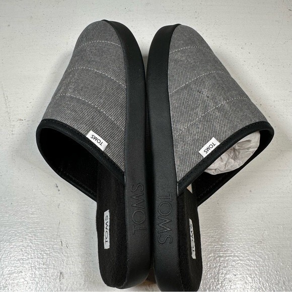 Toms Slippers Mens 7 Harbor Black Distressed Twill Slip On Mules Hard Sole - Picture 6 of 13